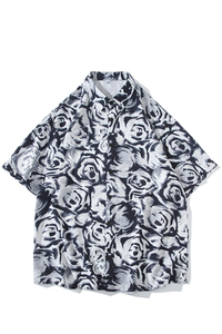 花衬衫男短袖夏季痞帅休闲上衣服外套翻领大码衬衣男A011-2/P35图片