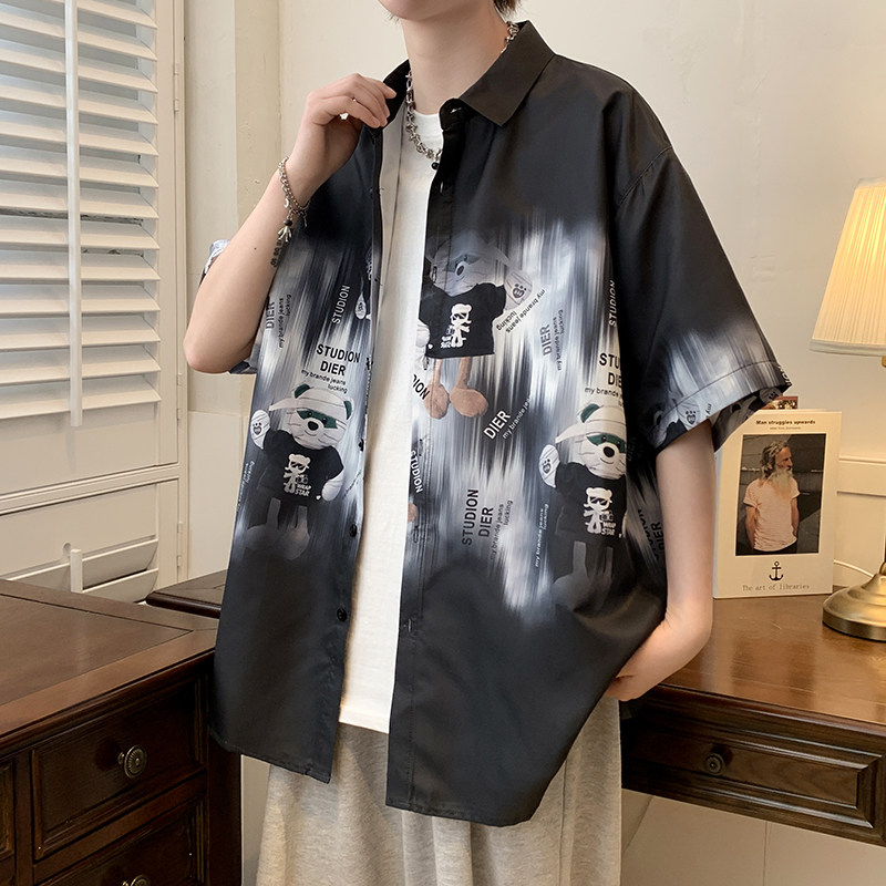 大码外套青年衬衣休闲宽松短袖印花流行衬衫男A011-2/8602p40，男装T恤，电商A012