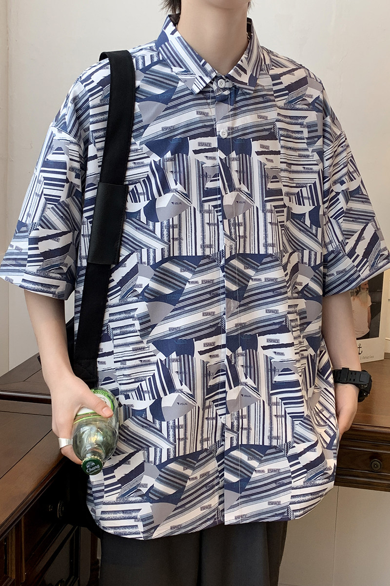 大码外套青年衬衣休闲宽松短袖印花流行衬衫男A011-2/8607p40,男装T恤,电商A012