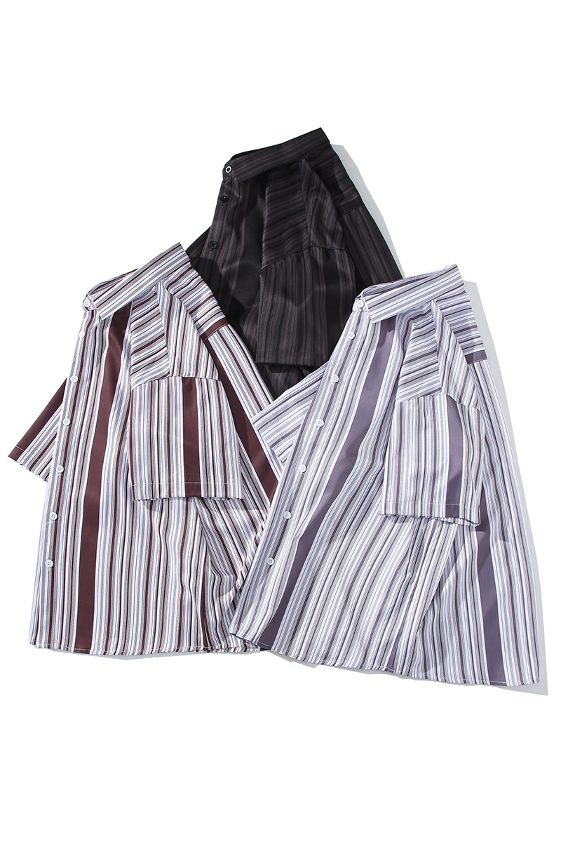 花衬衫男短袖夏季条纹休闲上衣服外套翻领大码衬衣A011-2/8663P45,男装T恤,电商A012