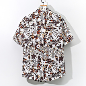 2021宽松休闲大码印花中国风男春夏短袖衬衫QT5030/ D7096p30图片