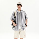 花衬衫男短袖夏季条纹休闲上衣服外套翻领大码衬衣A011-2/8663P45，男装T恤，电商A012