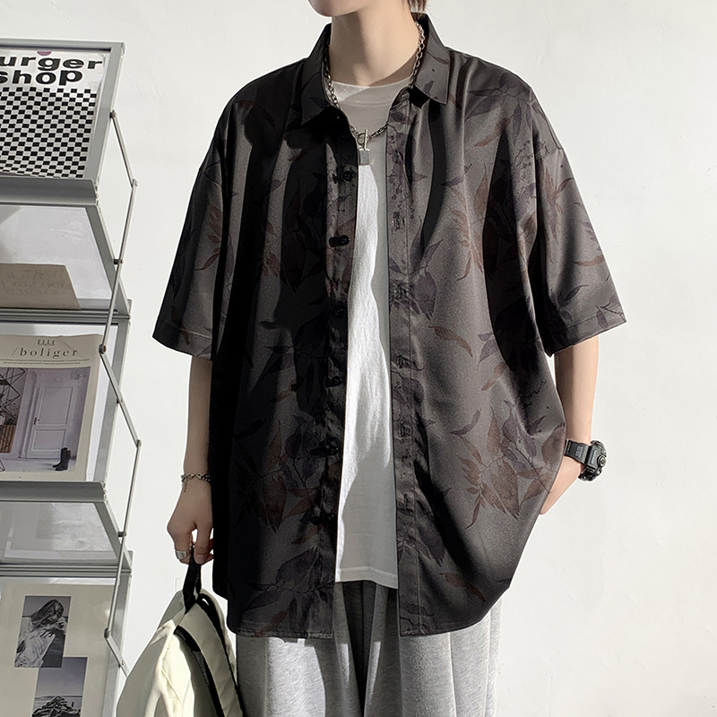 精品大码年轻外套青年衬衣休闲宽松短袖印花流行衬衫男A011-2/p40图片
