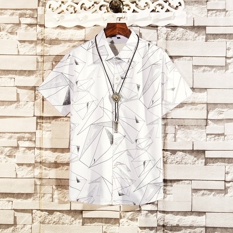 休闲大码风男新款花纹宽松短袖花衬衫青年QT5030/7011，男装衬衫，电商A012