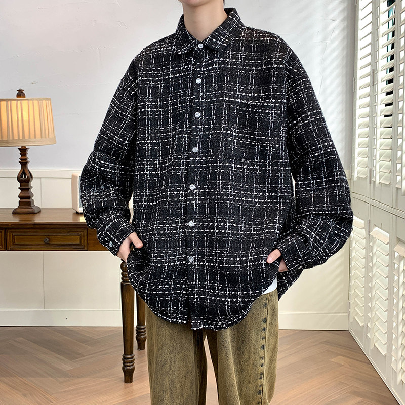 小香风精品男夹克衬衫长袖宽松格子衬衣休闲外套A011-2/8811TP45,男装夹克,电商A012
