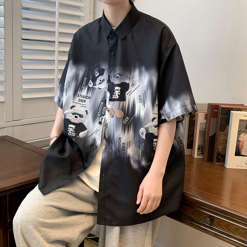 大码外套青年衬衣休闲宽松短袖印花流行衬衫男A011-2/8602p40,男装T恤,电商A012