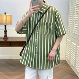 大码青年外套条纹衬衣休闲宽松短袖拼色流行衬衫男A011-2/p35，男装T恤，电商A012
