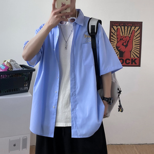 2021大码印花中国风衬衫男春夏新款青年短袖衬衫QT5030/ D7052p35图片