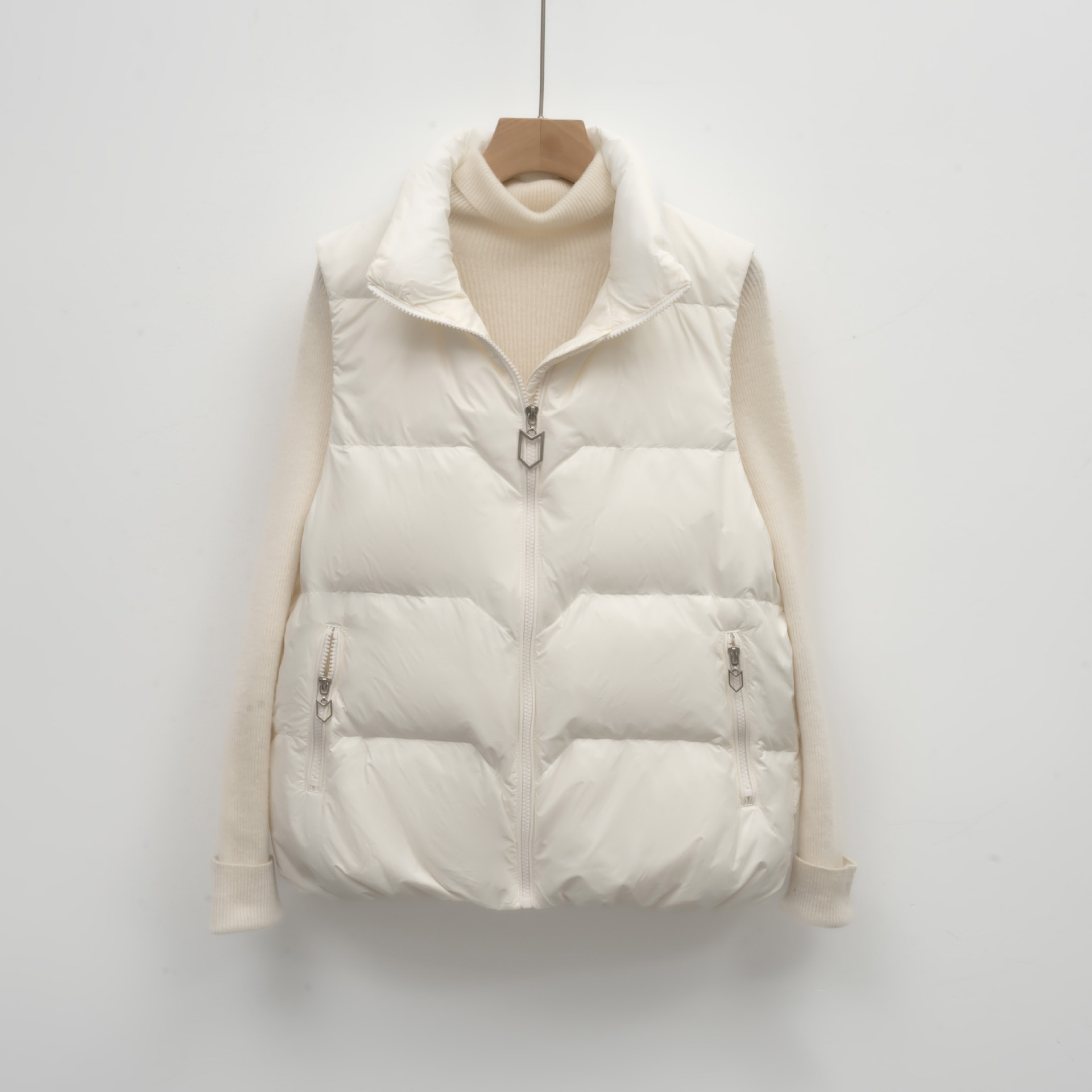 韩版立领白鸭绒羽绒服马甲