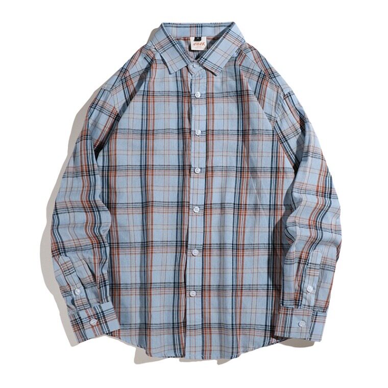 2025春夏新款潮流格子衬衫男港风长袖外套男士青年简约学生上衣