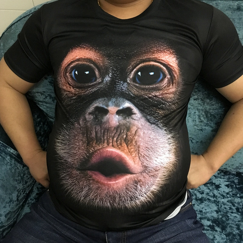 3D个性立体搞笑猴子猿人头图案短袖t恤男装滑稽大码胖子印花衣服