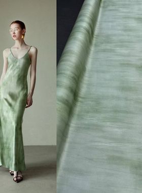 绿色真丝弹力双乔印花 吊带连衣裙防晒开衫服装桑蚕丝设计师面料