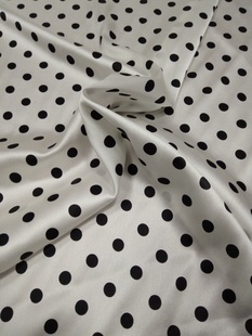 水玉波点●白底黑点高档真丝弹力素锻布料连衣裙旗袍面料桑蚕丝