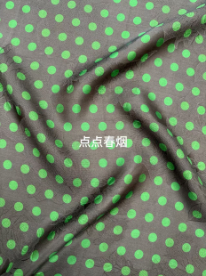 黑底绿波点百分百桑蚕丝红云纱花萝旗袍连衣裙衬衫设计师服装布料