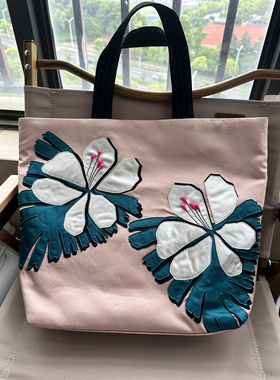 PKA 手工花朵缎面托特包