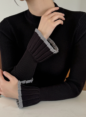 秋冬新款法式黑色半高圆领打底衫女冬季内搭针织衫上衣修身毛衣女