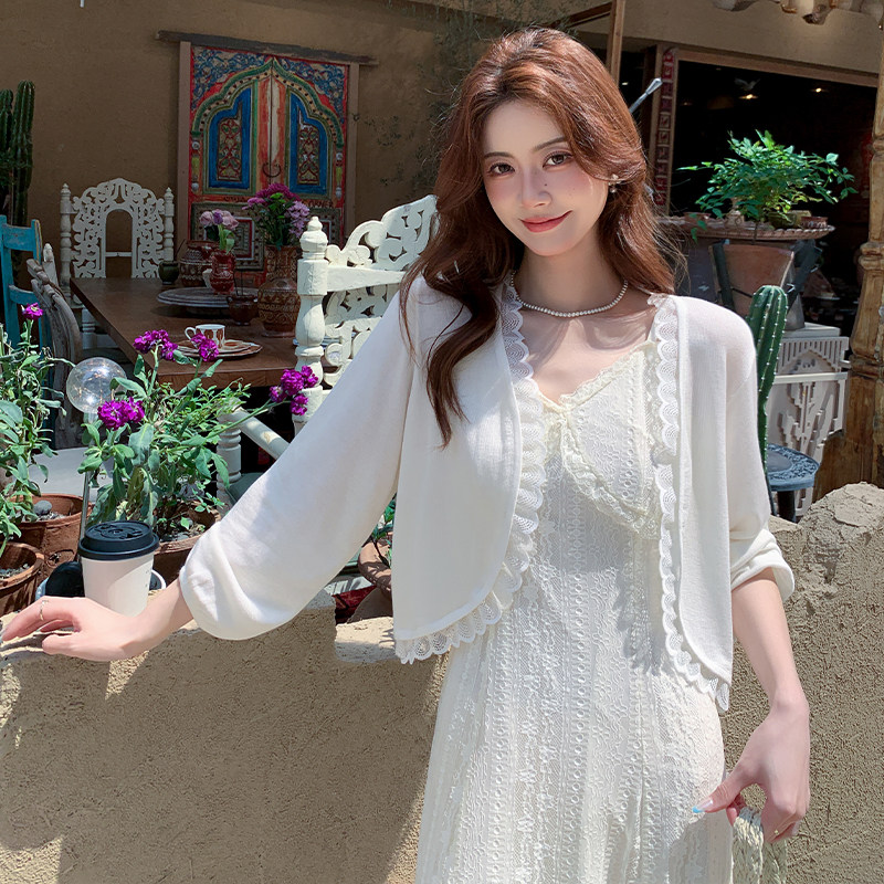 白色针织开衫女夏季薄款披肩外搭图片
