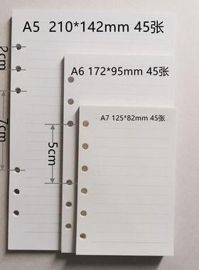 A5A6A7活页本替芯本子6孔活页替芯100g克道林纸笔记本替芯45张
