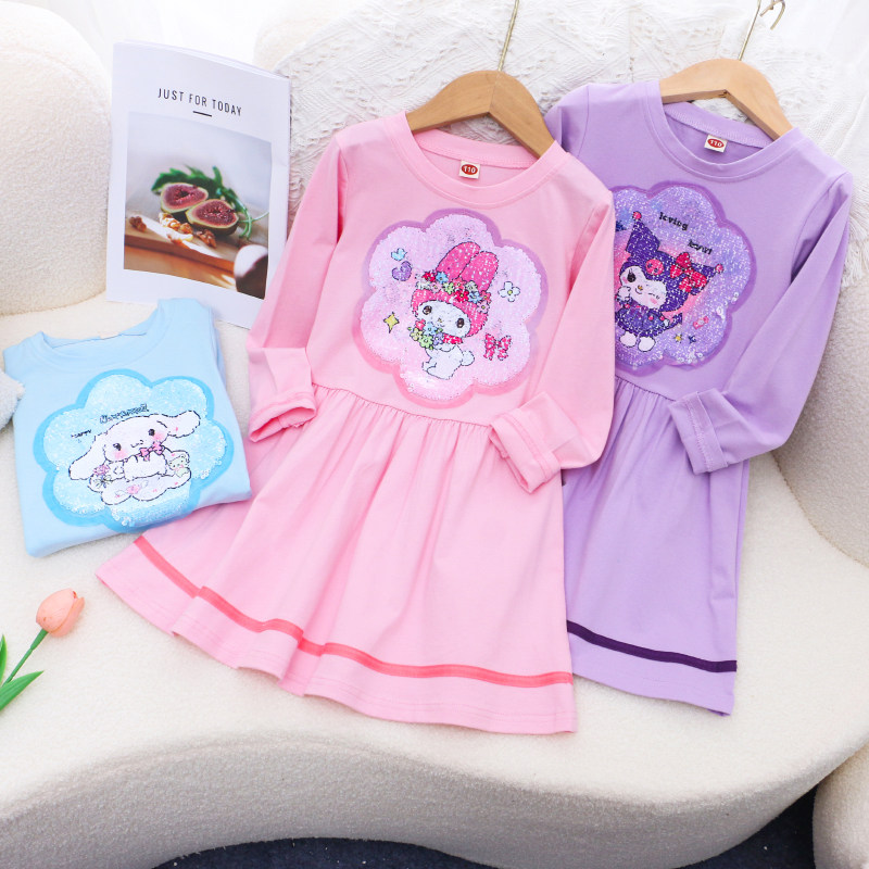 女童库洛米变色亮片连衣裙春秋长袖儿童卡通纯棉美乐蒂公主裙子秋,童装/婴儿装/亲子装,连衣裙,淘宝优惠券,粉丝福利购,淘宝优惠卷