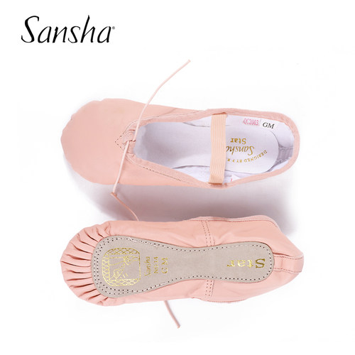 Sansha三沙儿童牛皮一字底软底鞋