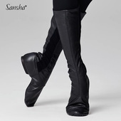 sansha三沙芭蕾舞剧院靴男女牛皮高筒舞蹈靴秋冬保暖练功爵士舞鞋