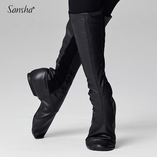 sansha三沙芭蕾舞剧院靴男女牛皮高筒舞蹈靴秋冬保暖练功爵士舞鞋