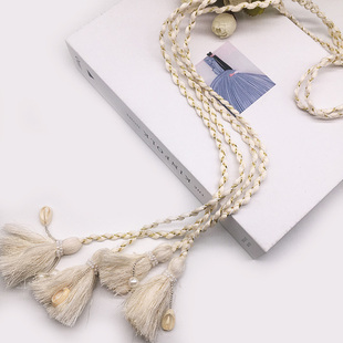 米色白色金丝缠绕细条坠珠绑绳窗帘装饰点缀百搭窗饰绑带流苏穗子