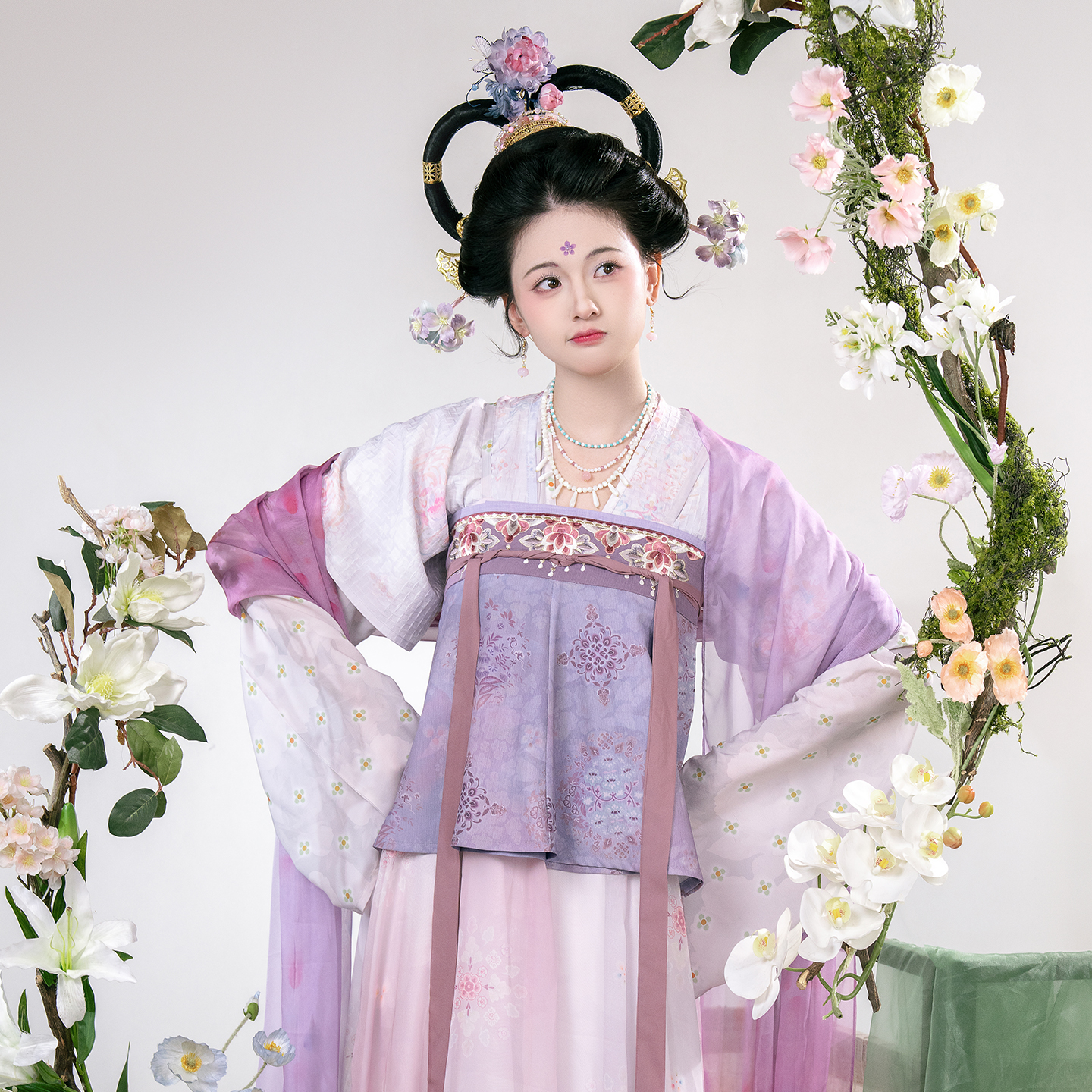 山迟【相思】汉服复原唐制风何家村窖藏齐胸襦裙少女紫春夏秋披帛