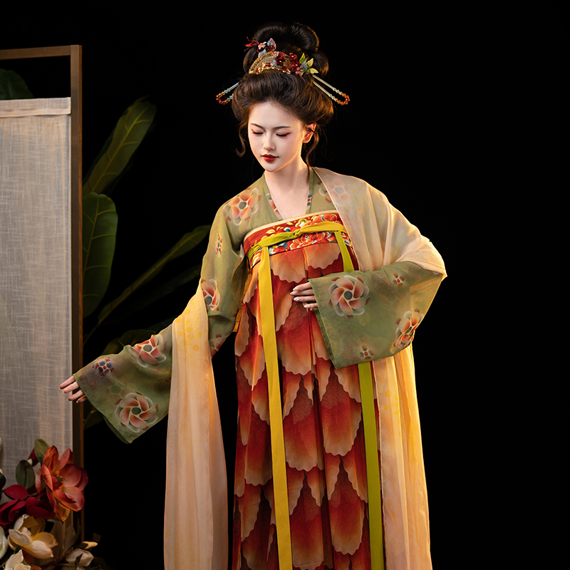 山迟【玉真】汉服敦煌唐制复原风显瘦齐胸襦裙披帛破裙夏透气套