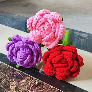 成品巨型冰条线玫瑰花仿真手工针织毛线花束送妈妈长辈教师节礼物