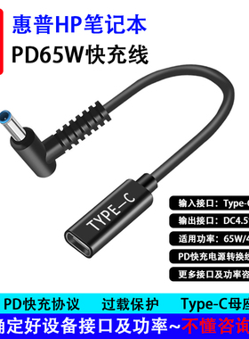 Type C转DC4530小蓝头圆孔带针PD65W快充线PD电源转换线短线包邮