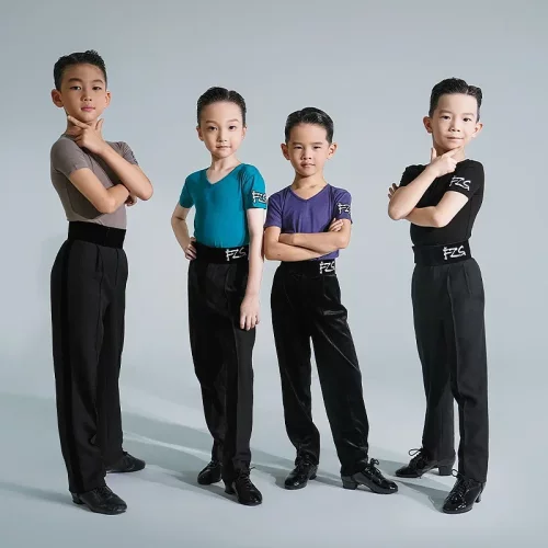FZS DANCE拉丁舞服男童舞蹈服练功服拉丁服跳舞服男生上衣短袖男