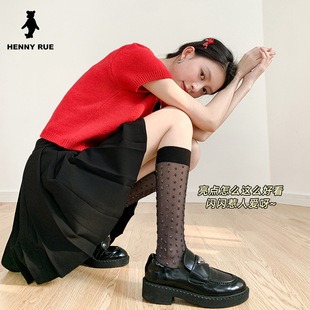 ins潮流超薄中筒袜 小腿袜 HENNY RUE 少女长筒袜亮丝波点个性