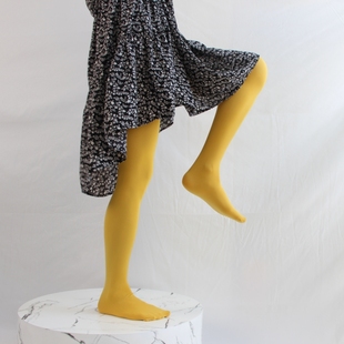 多巴胺穿搭拿坡里黄色打底袜姜黄芥末黄色连裤袜糖果彩色丝袜春秋