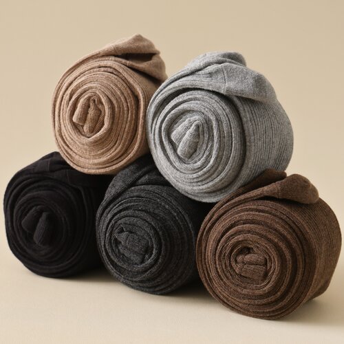 抽条精梳棉连裤袜秋冬哑光带脚型竖条纹针织打底袜咖啡色宽松舒适