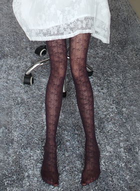 JMY日系竖条纹图腾提花连裤袜镂空蕾丝细小网眼糖果彩色打底丝袜