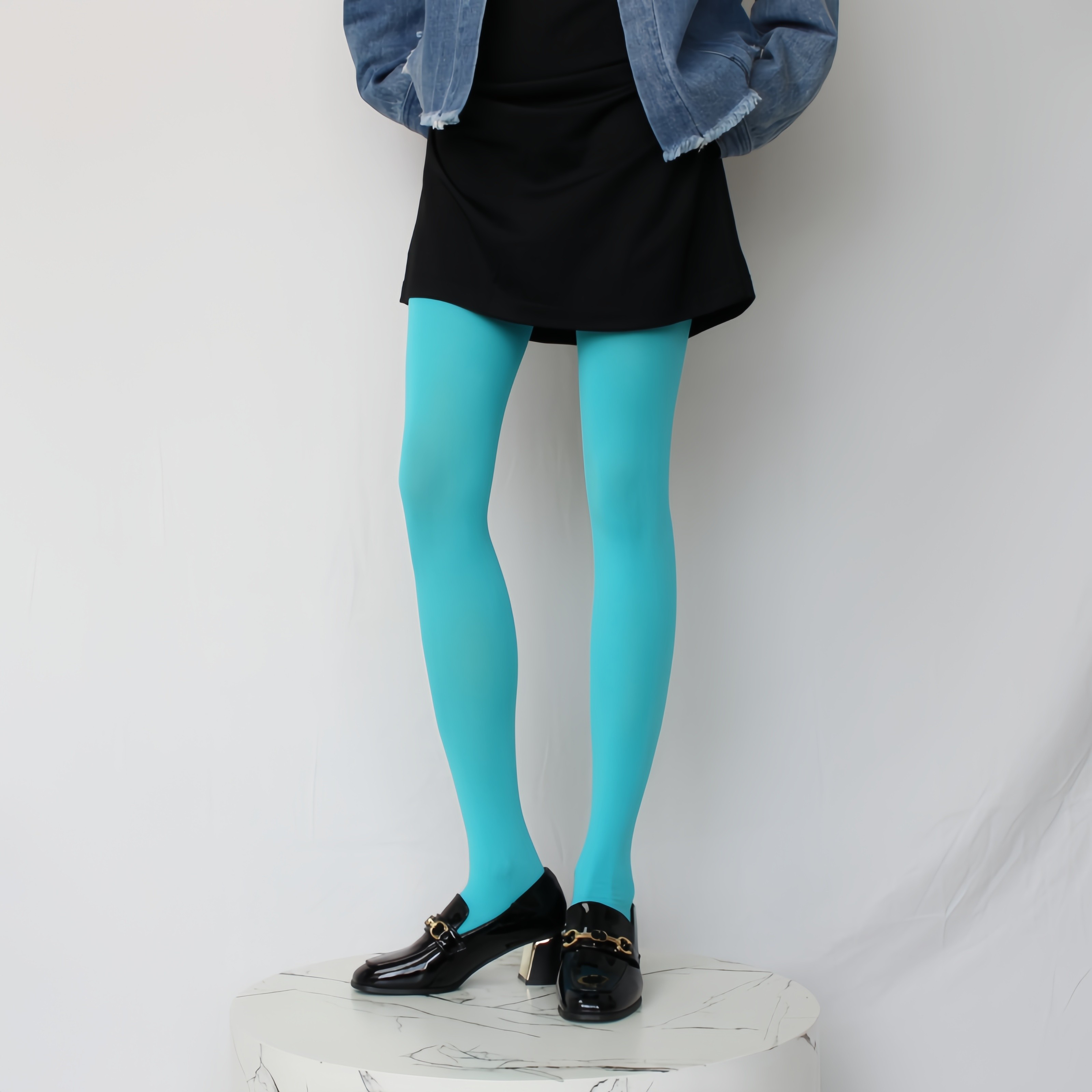 天青蓝色连裤袜80D春秋薄款糖果彩色丝袜浅蓝色打底袜多巴胺穿搭