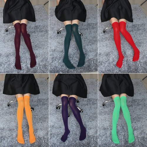 春夏薄款糖果彩色美腿高筒过膝袜