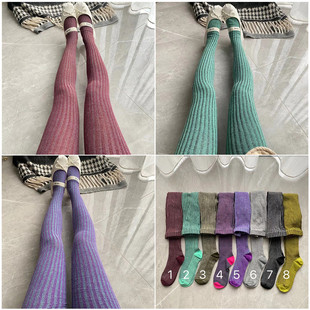 袜棉质彩色潮袜瘦腿袜 袜韩国东大门混色宽条连裤 小香风秀款 打底裤