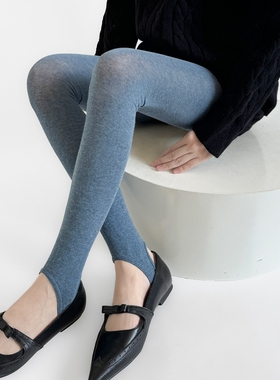 棉平板踩脚打底裤袜雾霾蓝紫色粉色春秋薄款miu系麻灰彩色连裤袜