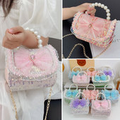 饰包 装 新款 儿童包包小女孩蝴蝶结斜挎包珍珠手提包亮晶晶可爱时尚