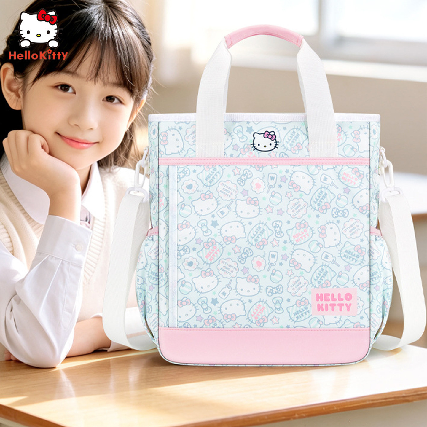 正版HelloKitty学生补习包斜挎包女童手提袋补课包卡通可爱单肩包