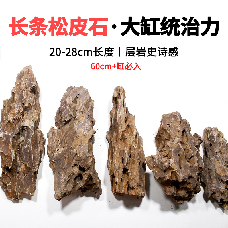 造景松皮石大块长条形天然水族原石园艺盆景石头多孔假山石料材料
