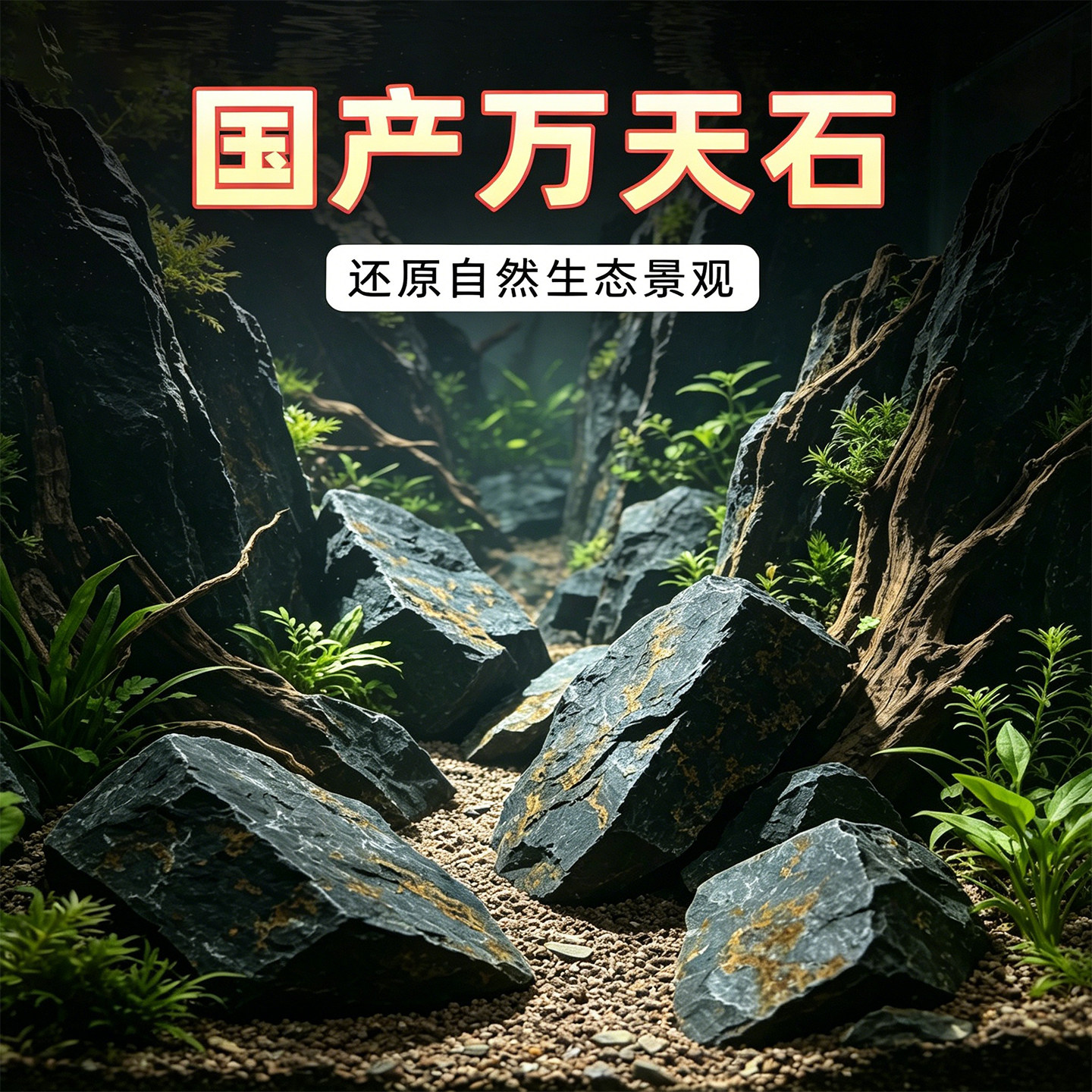 南美缸造景万天石国产原石大块造景石头水陆假山鱼缸布景观赏石材