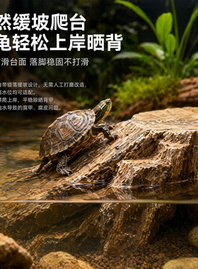 龟缸专用深水晒背台木化石大块平整晒台爬台鱼缸假山造景原石石料