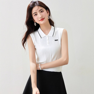 女舒适百搭小麻花翻领显瘦背心上衣 2025新款 夏季 POLO领无袖 针织衫