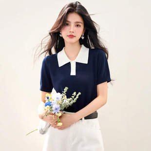 百搭气质polo衫 2025年夏季 时尚 新款 上衣女士 撞色清新显瘦针织衫