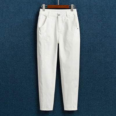 牛仔哈伦裤女薄款白色高腰老爹裤