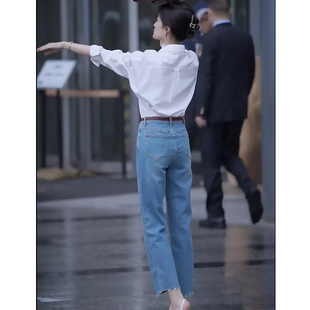 宽松直筒裤女夏高腰显瘦九分烟管裤2026新款女士弹性气质软牛仔裤