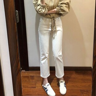 小个子白色牛仔裤 显瘦烟管裤 子高腰窄版 修身 潮 直筒裤 2026女士新款